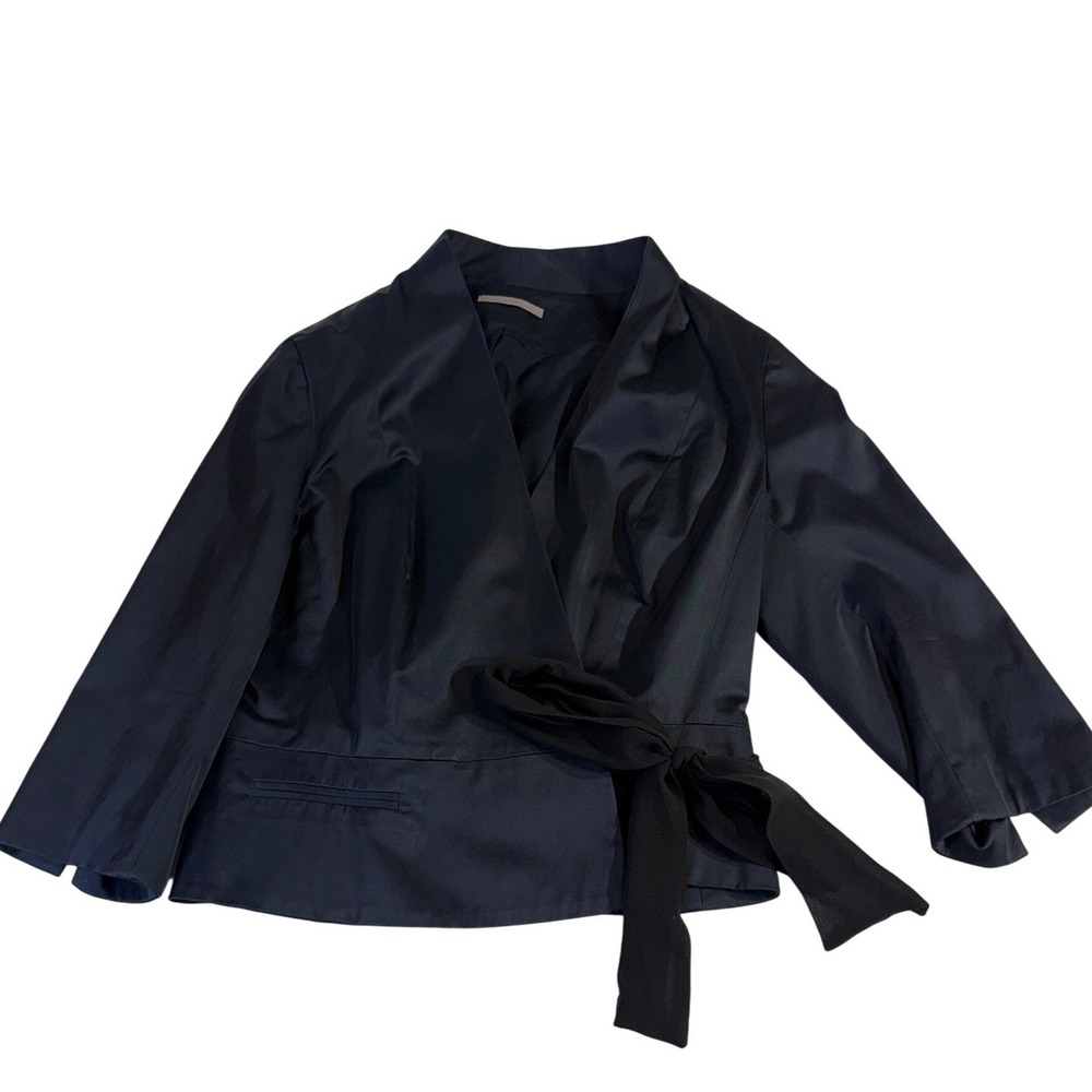 Zapa Cotton Viscose Wrap Jacket US 14 Black Side Tie Shawl Collar